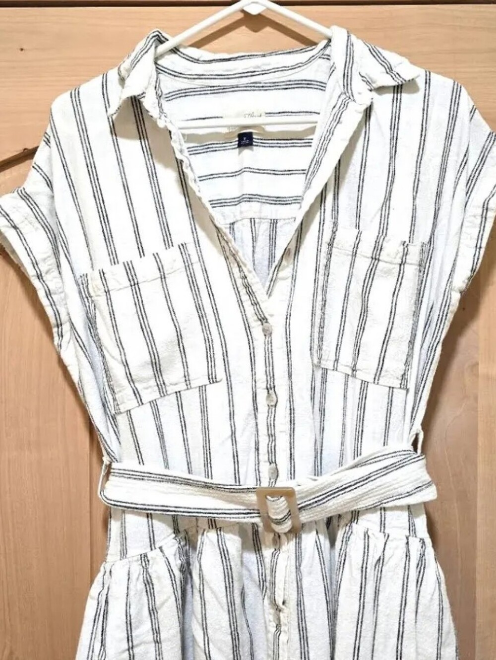 Universal Thread White and Black Striped Midi Shirt Dress with Belt - Picture 3 of 5